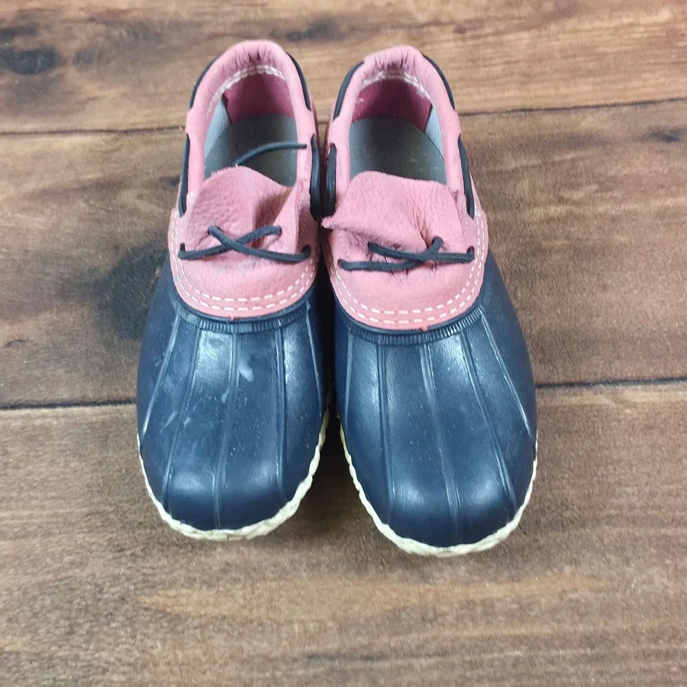 L.L. Bean Rubber Moc Shoes Womens Navy Pink Good Waterproof Duck Boots 7,5